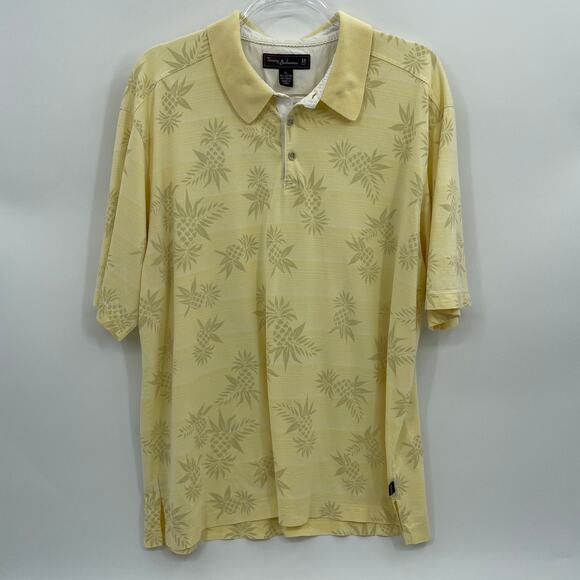 TOMMY BAHAMA Mens 18 Golf Polo Shirt Size XL Yellow Cotton Blend Pineapple Aloha - Picture 1 of 5